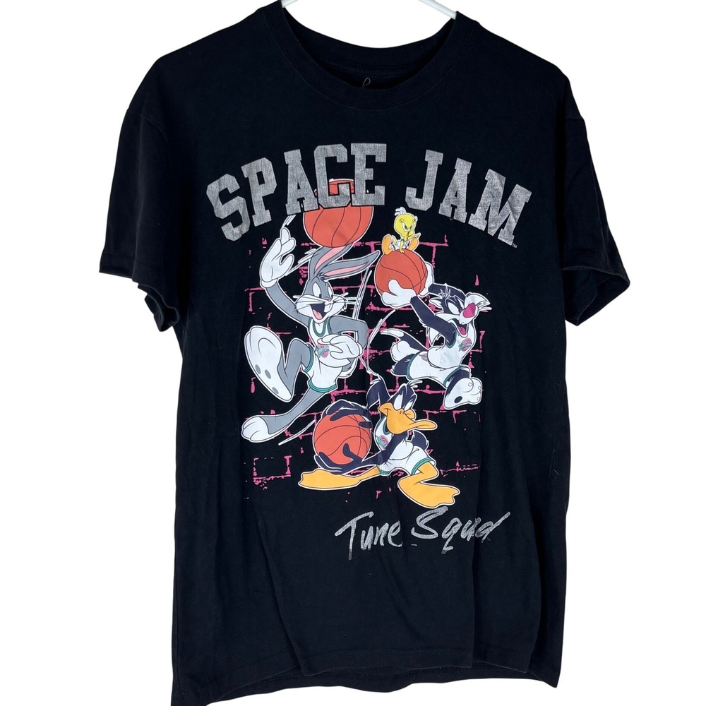 Space Jam T Shirt Tune Squad Mens Medium Black Cotton Blend Graphic Short Sleeve